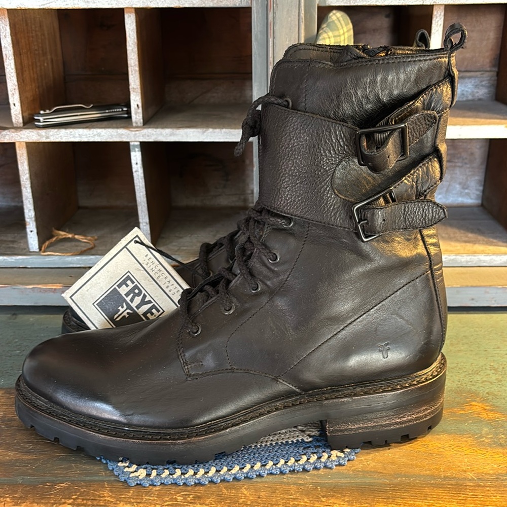 Frye Black Leather Combat Boots